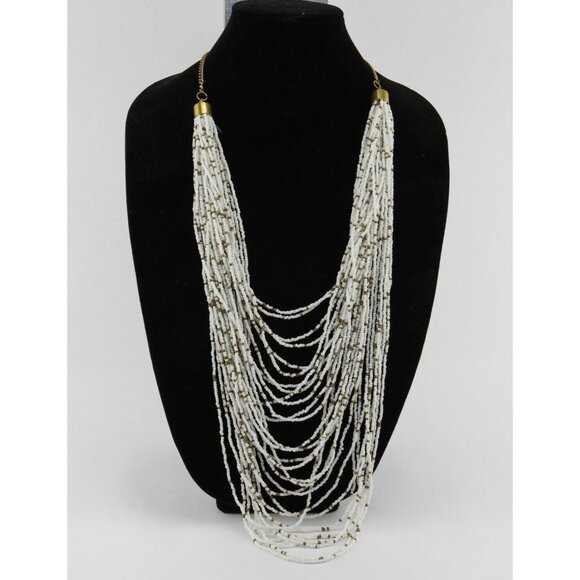New Madison Tyler Multi Strand White Gold Seed Beads Statement Necklace - Picture 1 of 3